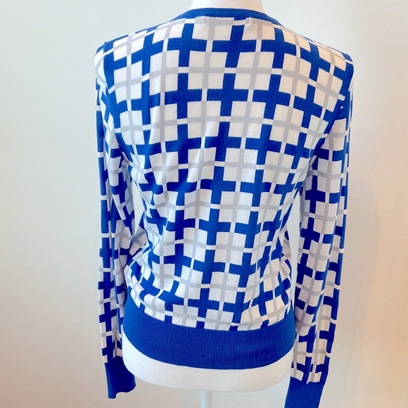 CAbi Frame Knit Blue White Gray Cardigan Style 695 - Picture 3 of 7